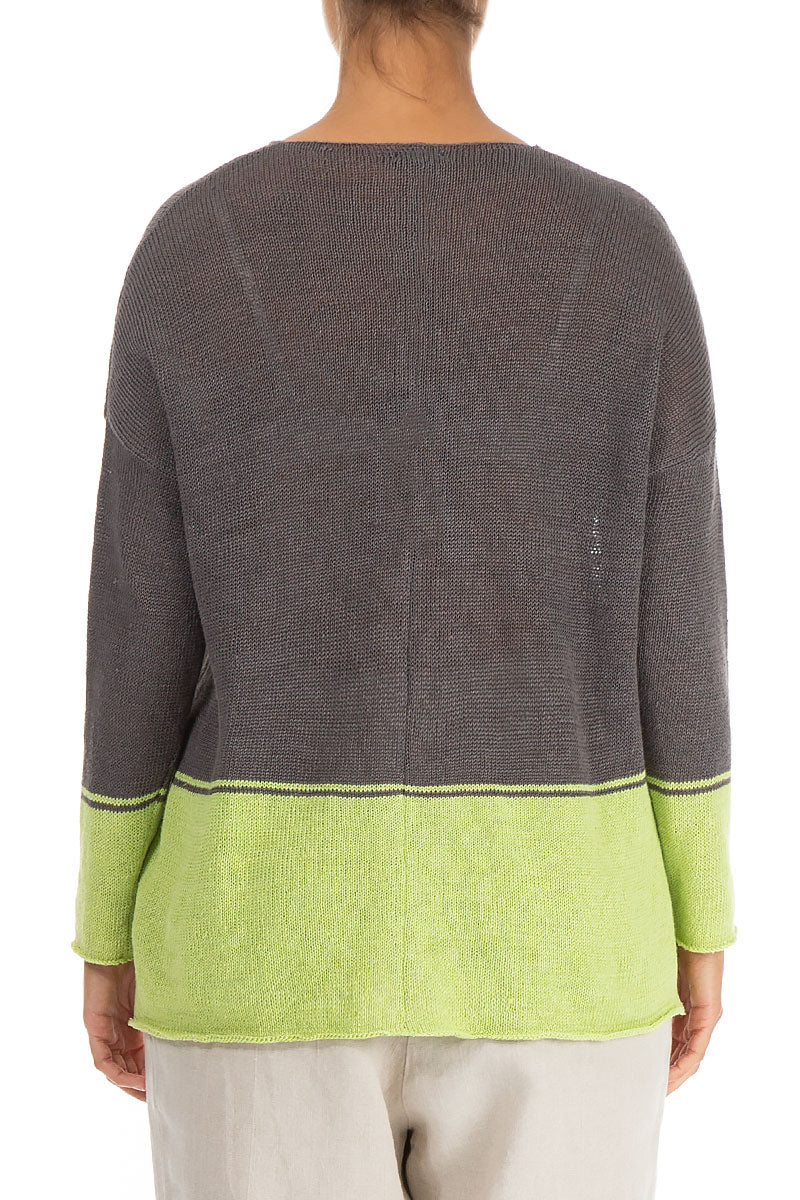 Brown &amp; Lime Linen Jumper