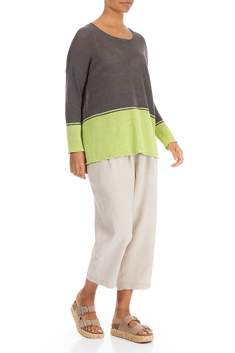 Brown &amp; Lime Linen Jumper