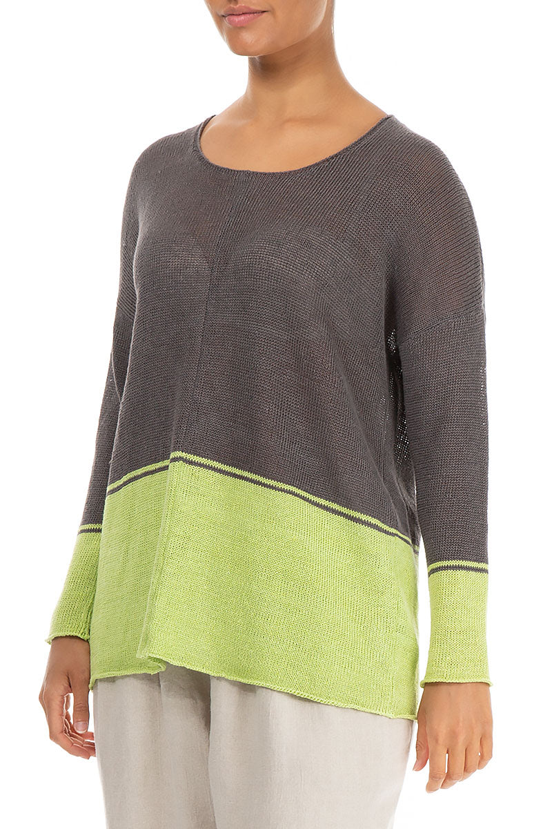 Brown &amp; Lime Linen Jumper