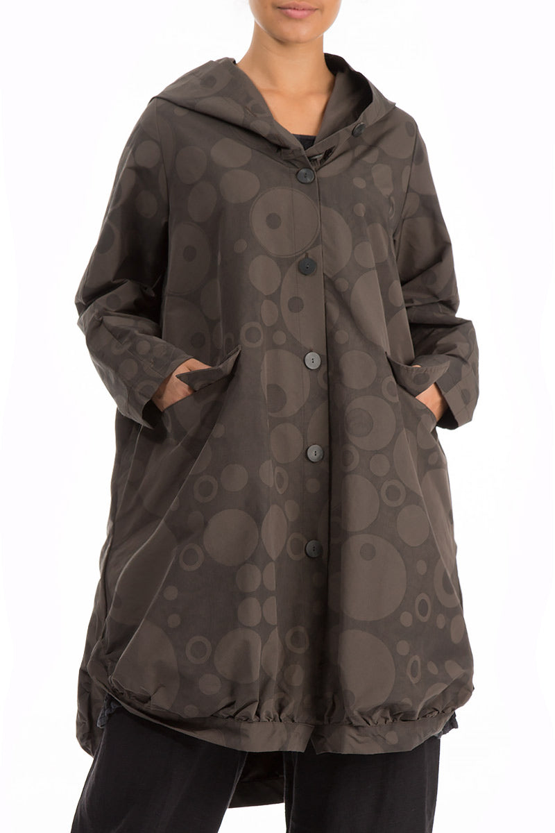 Hooded Bubbles Brown Oversized Trench Jacket