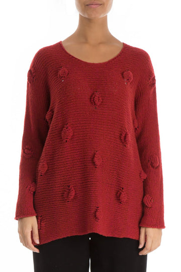 Bubbles Decorated Red Wool Cotton Sweater