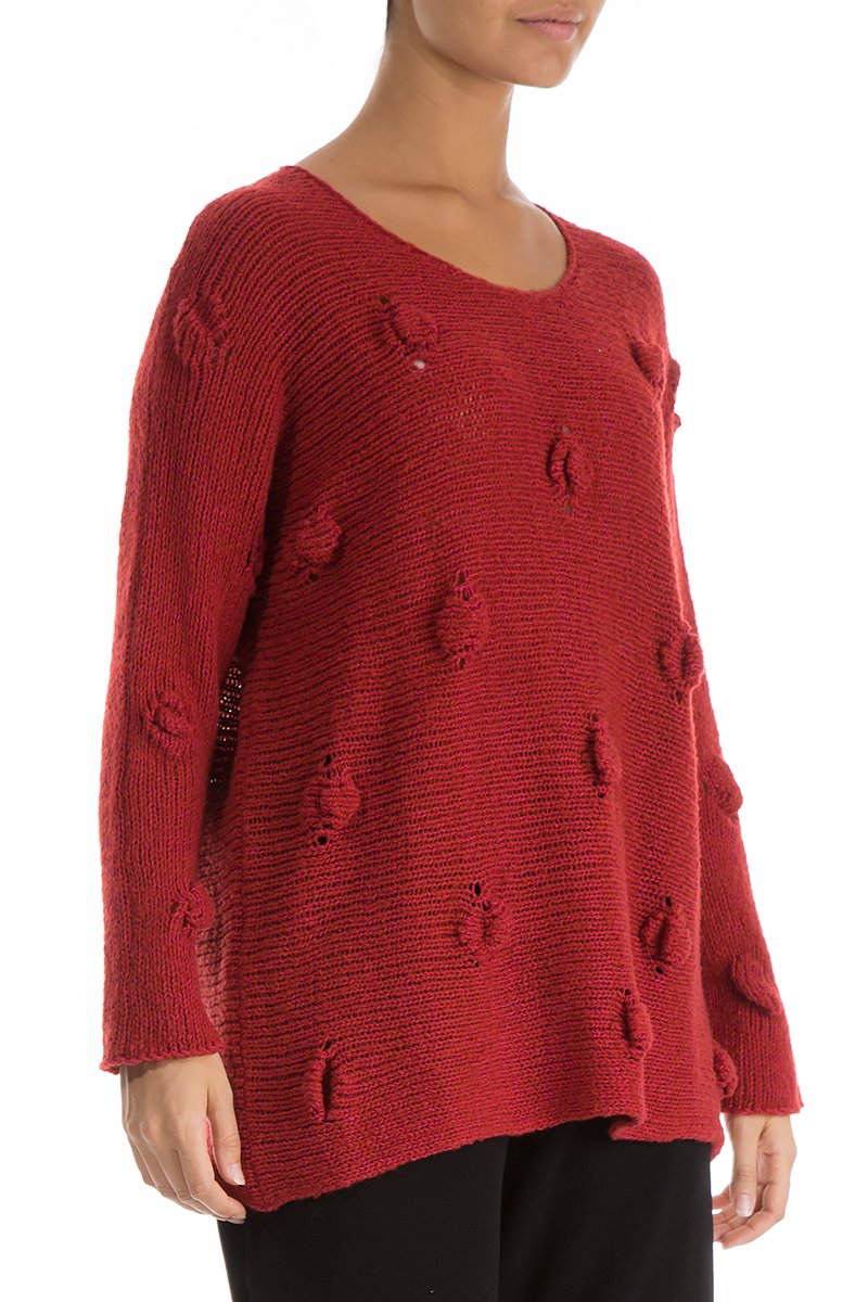 Bubbles Decorated Red Wool Cotton Sweater