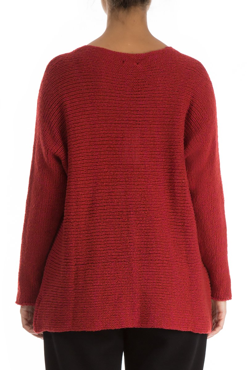 Bubbles Decorated Red Wool Cotton Sweater