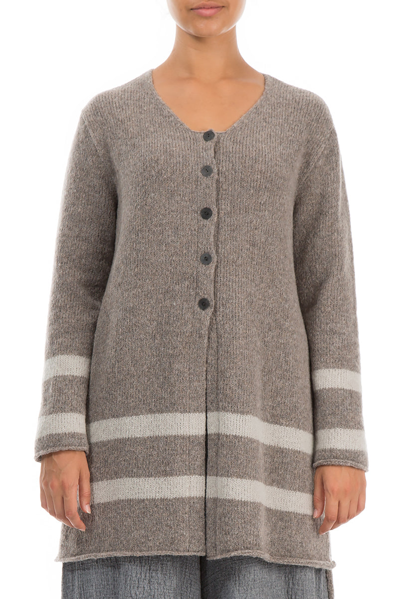 Striped Longer Beige Wool Cardigan