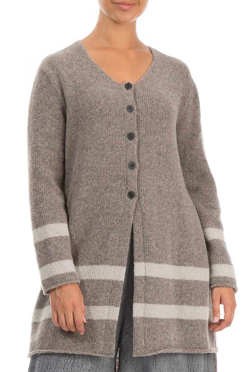 Striped Longer Beige Wool Cardigan