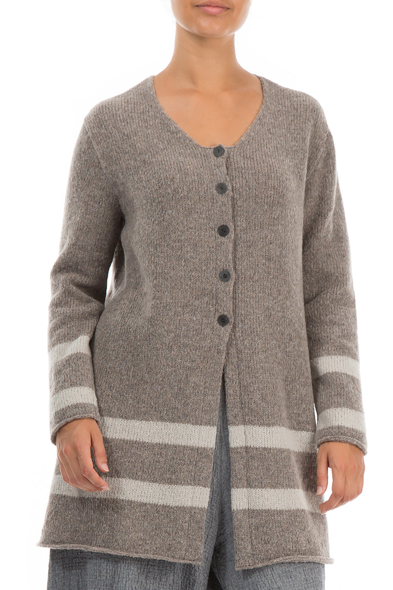 Striped Longer Beige Wool Cardigan