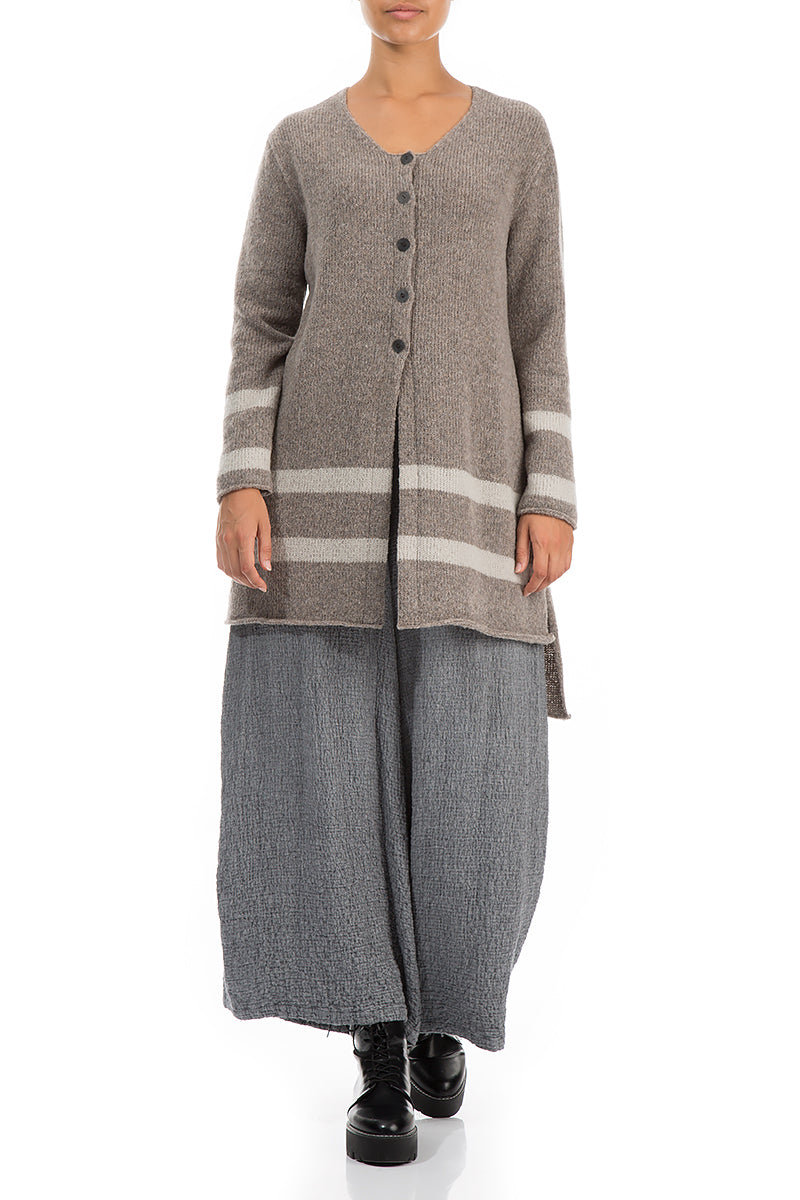 Striped Longer Beige Wool Cardigan