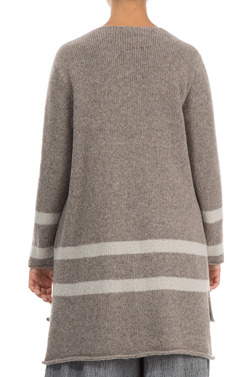 Striped Longer Beige Wool Cardigan