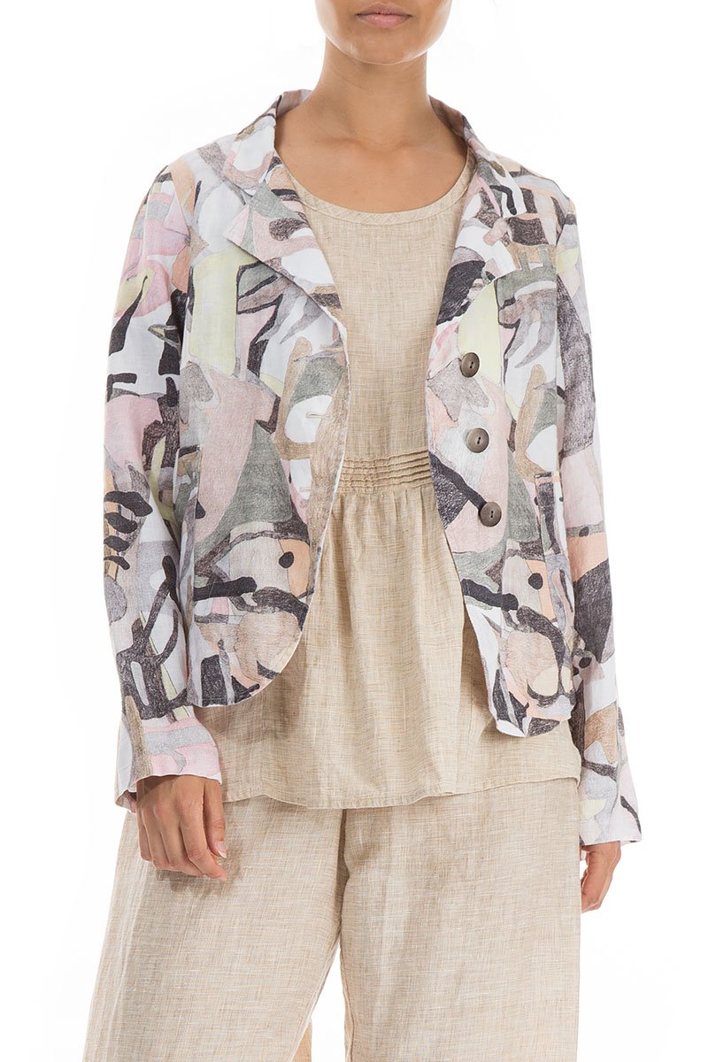 Buttoned Pastel Art Linen Jacket