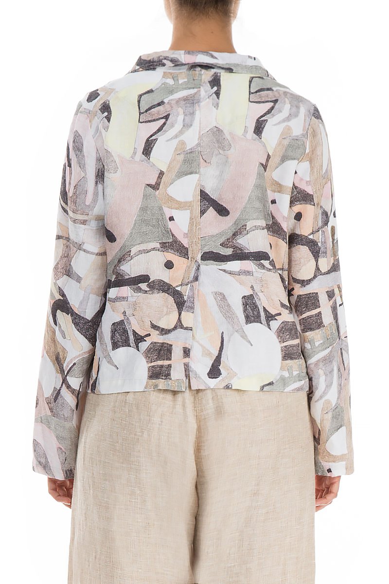 Buttoned Pastel Art Linen Jacket
