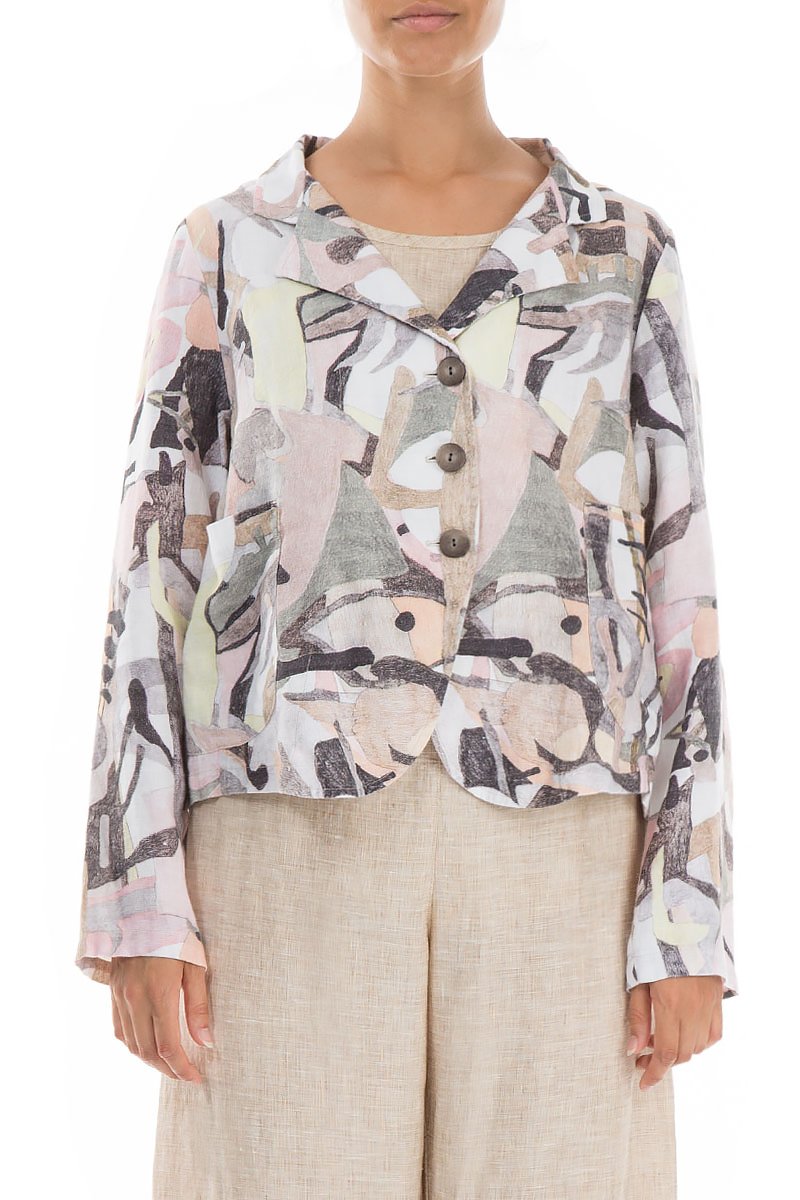 Buttoned Pastel Art Linen Jacket