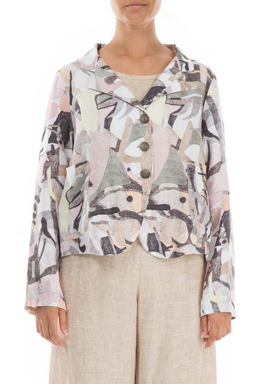 Buttoned Pastel Art Linen Jacket