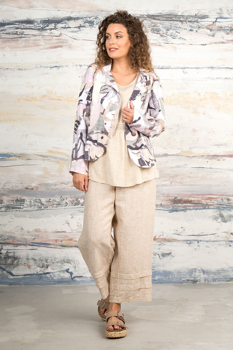Buttoned Pastel Art Linen Jacket