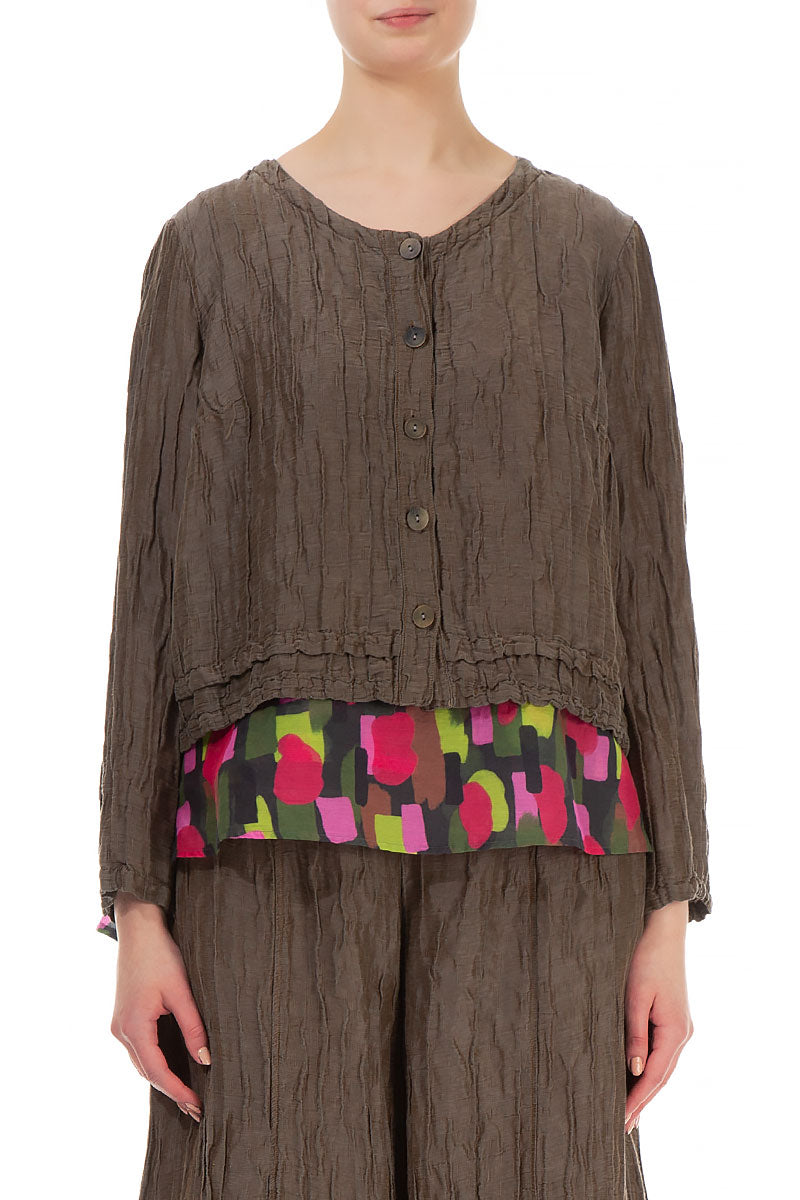 Buttons Crinkled Chocolate Silk Jacket