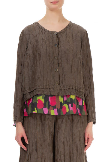 Buttons Crinkled Chocolate Silk Jacket