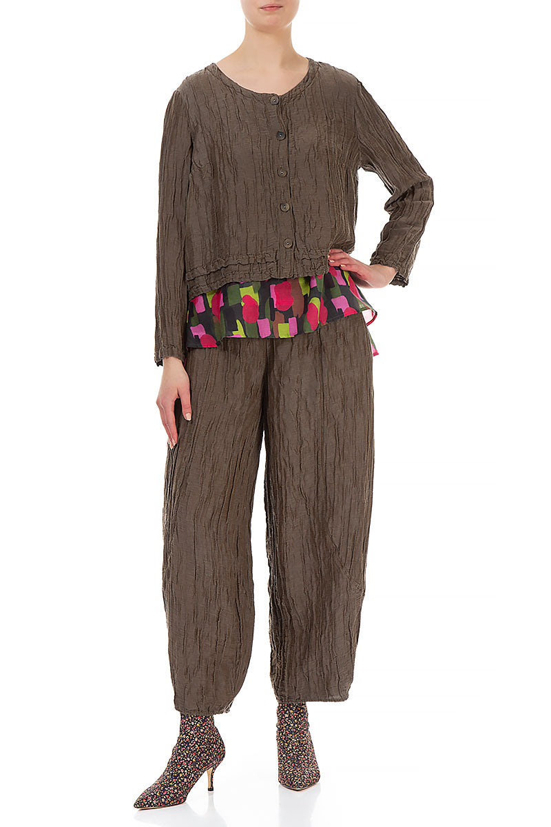 Buttons Crinkled Chocolate Silk Jacket