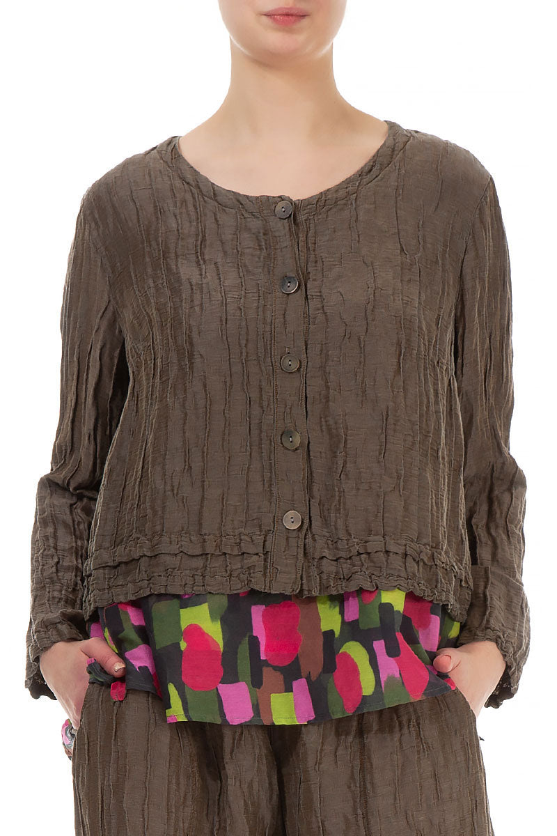 Buttons Crinkled Chocolate Silk Jacket