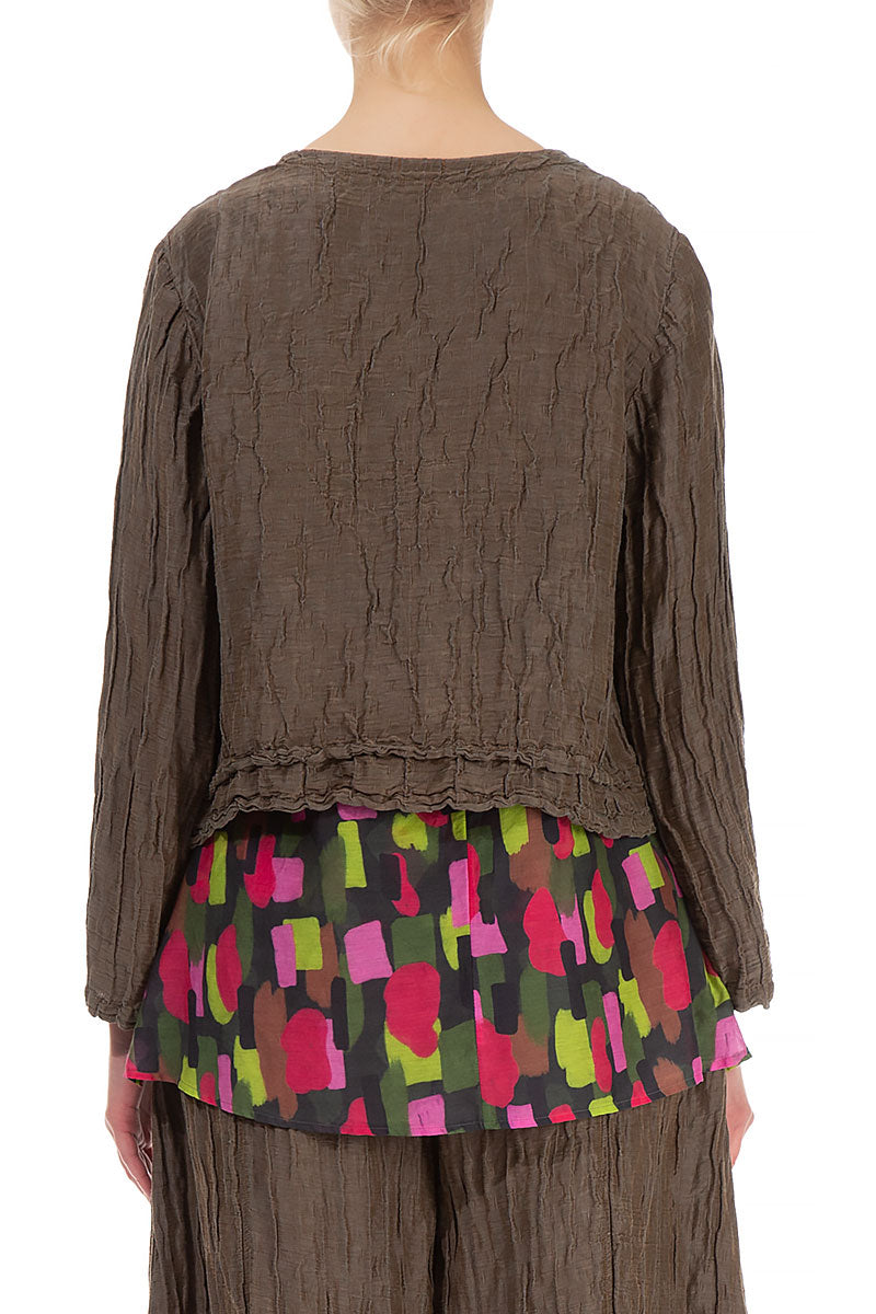 Buttons Crinkled Chocolate Silk Jacket