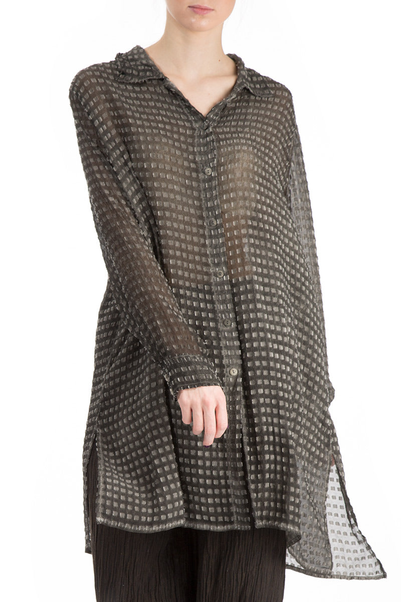 Checkered Washed Out Silk Shirt