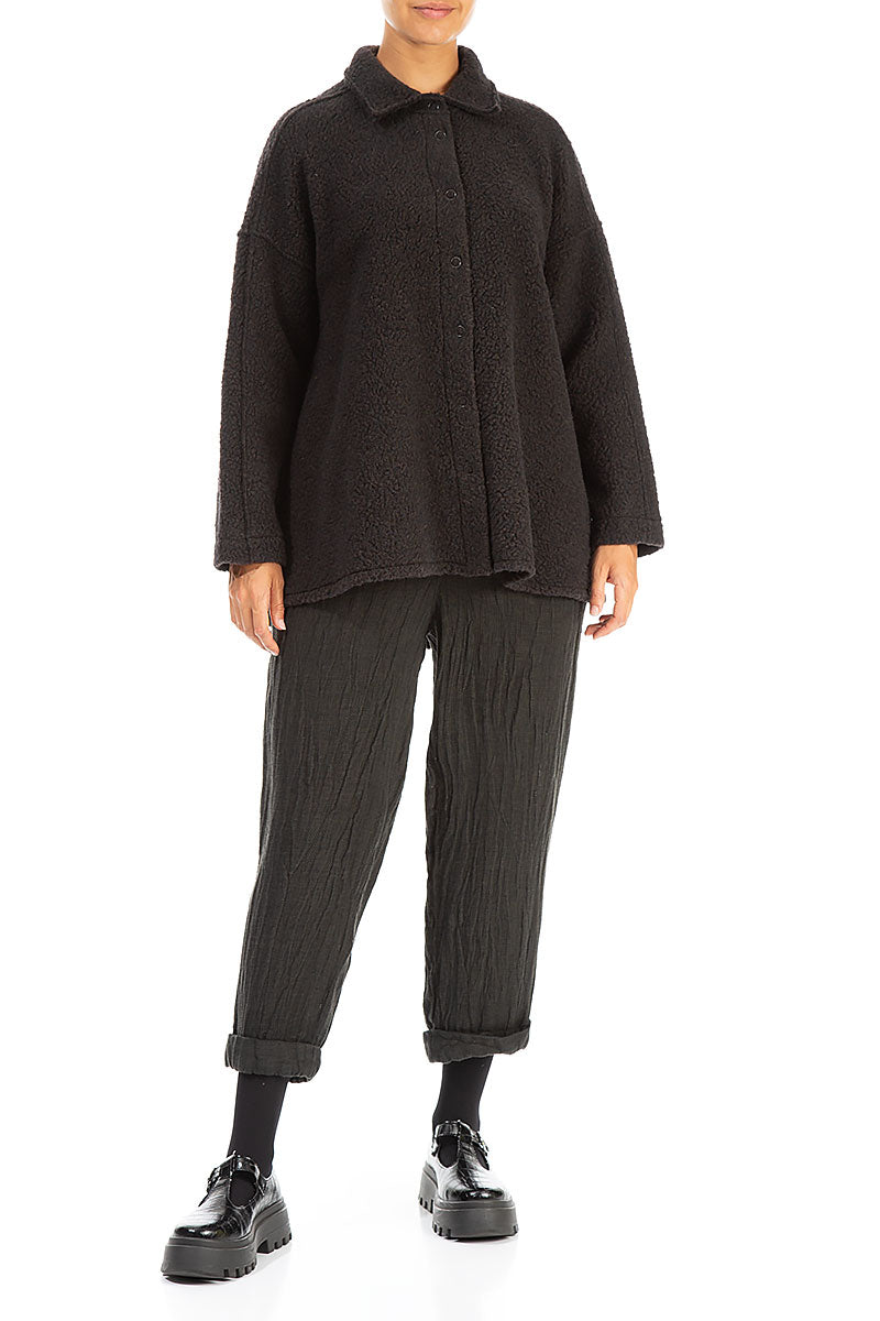 Collar Dark Chocolate Plush Wool Cotton Shirt