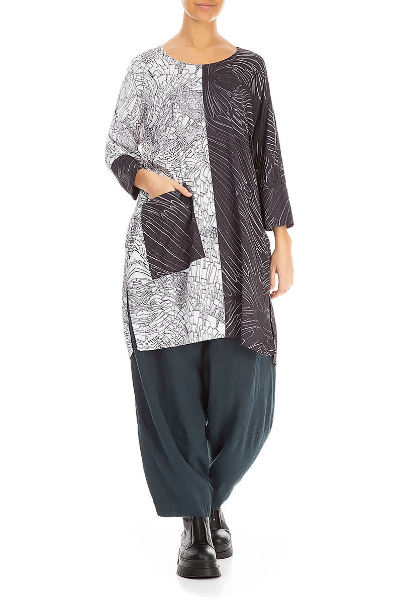 Contrasting Pocket Printed Silk Tunic