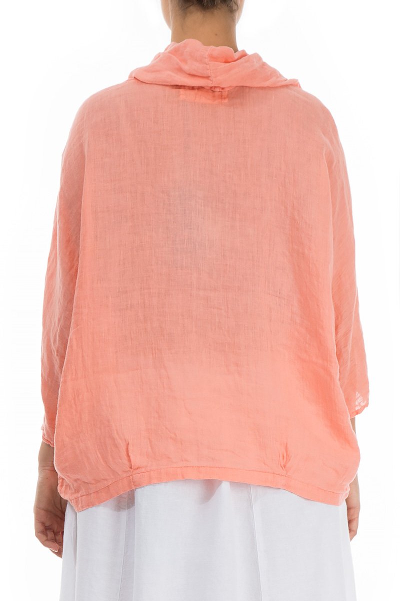 Cowl Neck Coral Linen Blouse - GRIZAS | Natural Contemporary Womenswear