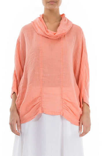 Cowl Neck Coral Linen Blouse - GRIZAS | Natural Contemporary Womenswear