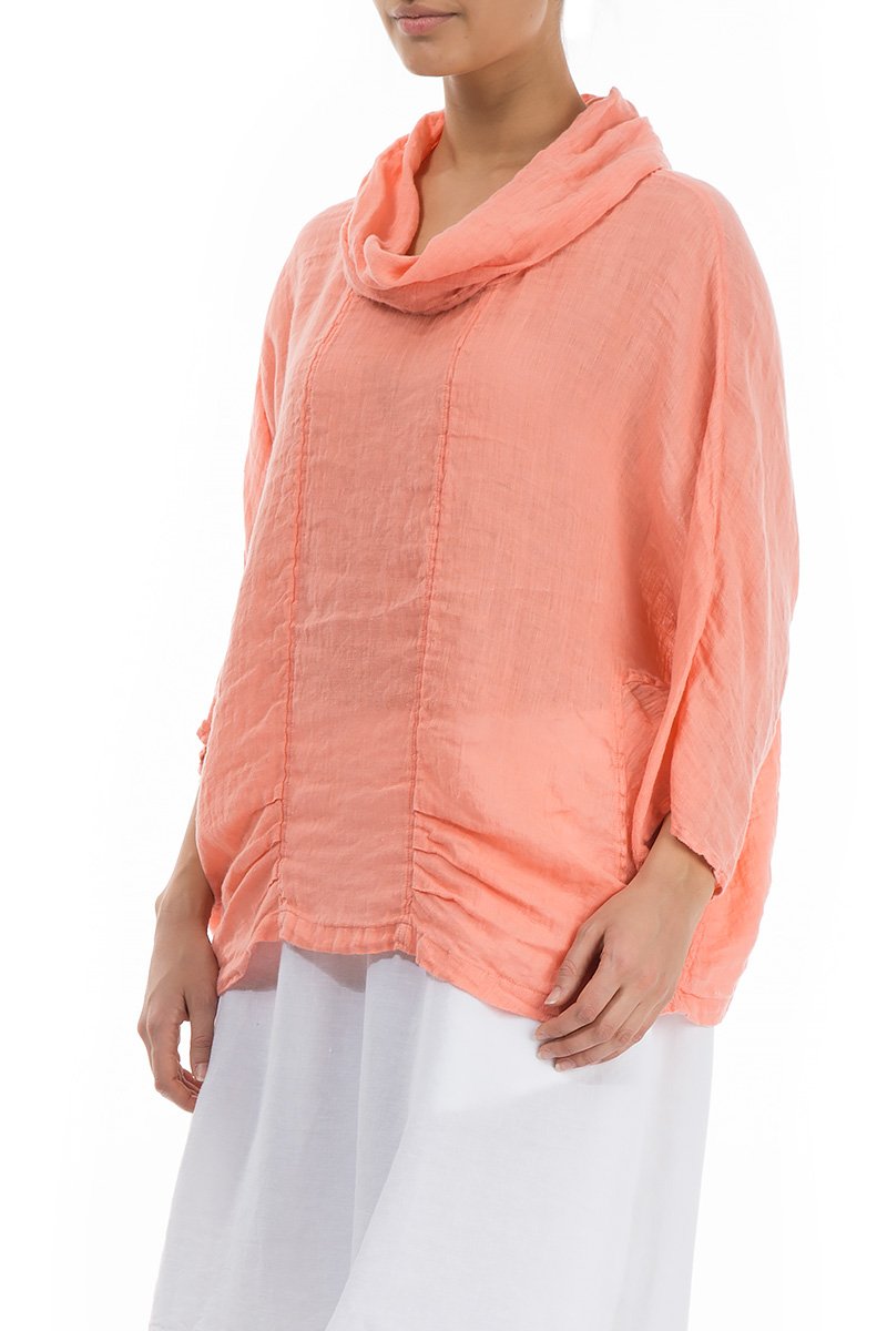 Cowl Neck Coral Linen Blouse - GRIZAS | Natural Contemporary Womenswear