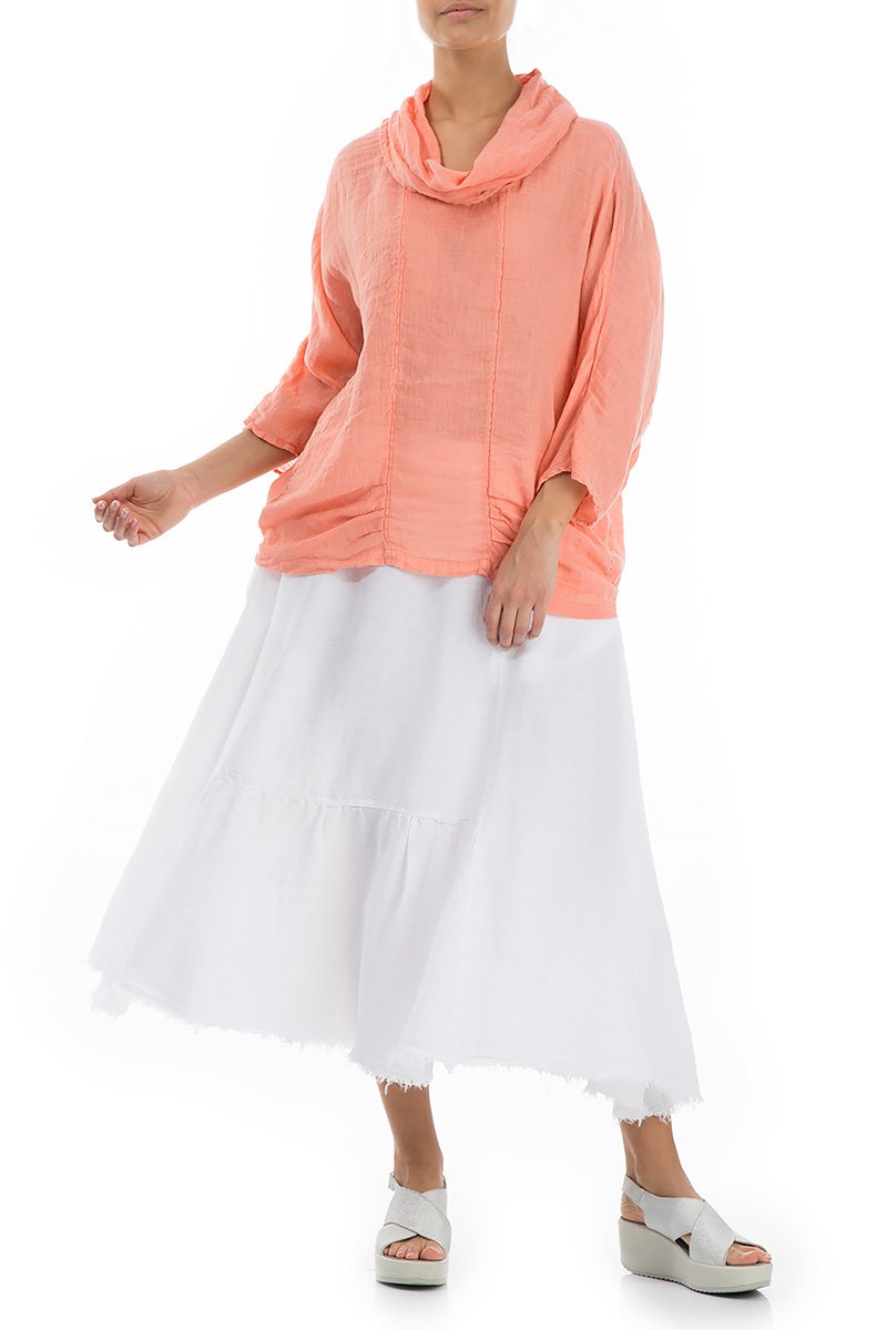 Cowl Neck Coral Linen Blouse - GRIZAS | Natural Contemporary Womenswear