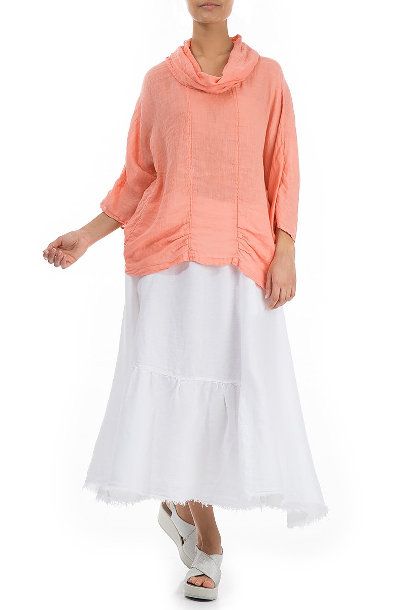 Cowl Neck Coral Linen Blouse - GRIZAS | Natural Contemporary Womenswear