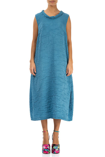 Cowl Neck Crinkled Denim Silk Dress