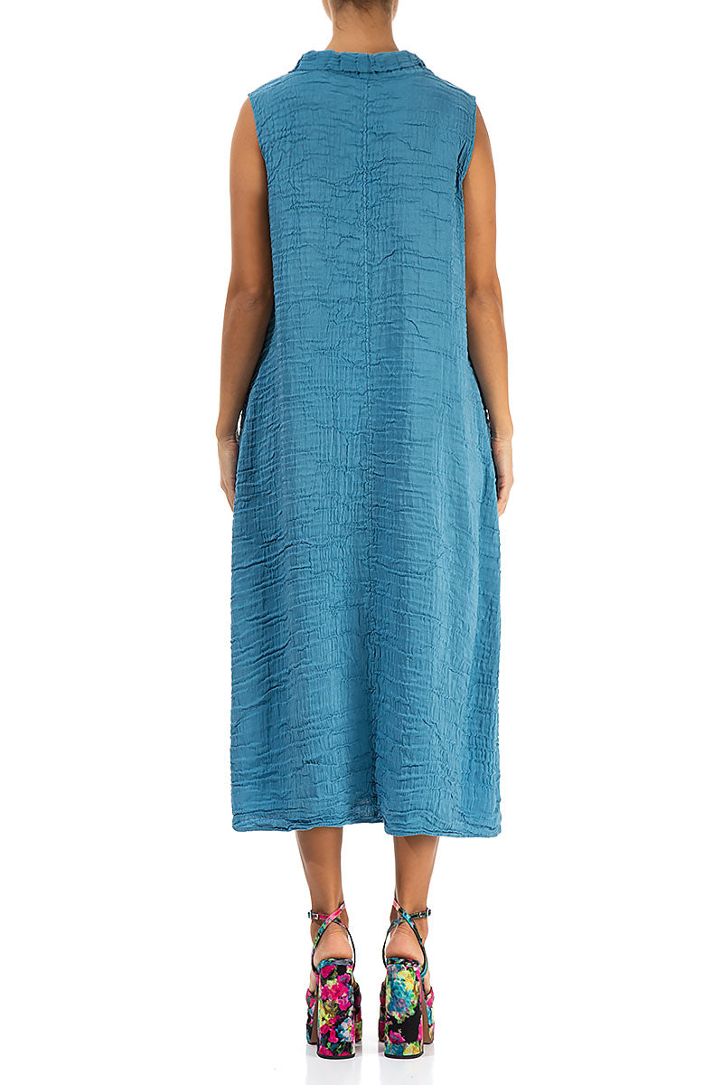 Cowl Neck Crinkled Denim Silk Dress