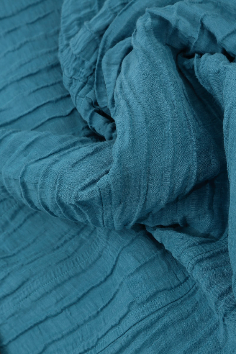 Cowl Neck Crinkled Denim Silk Dress