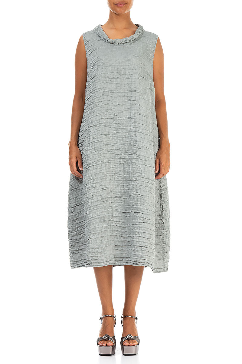 Cowl Neck Crinkled Sage Silk Dress