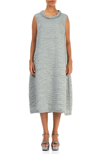 Cowl Neck Crinkled Sage Silk Dress