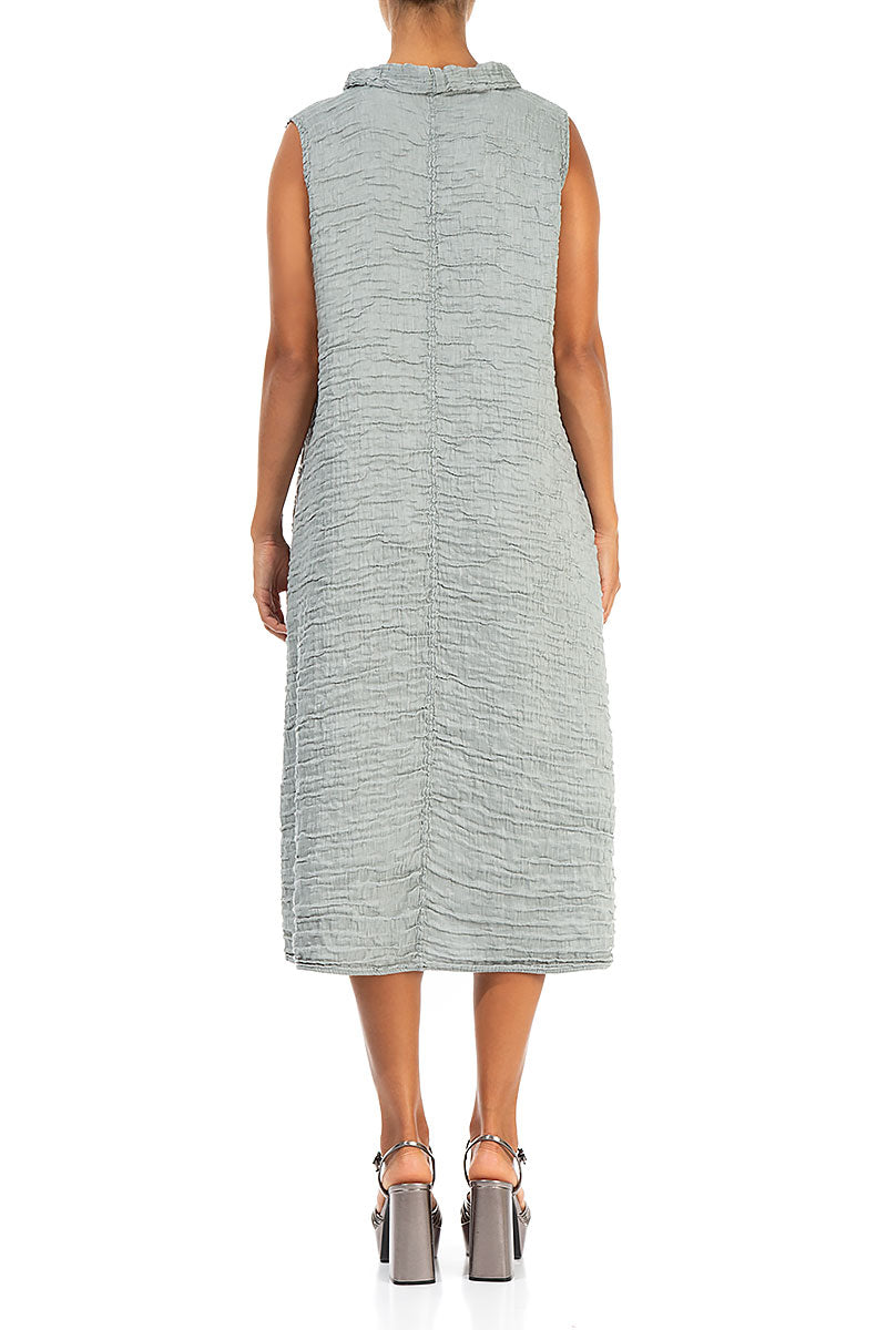 Cowl Neck Crinkled Sage Silk Dress