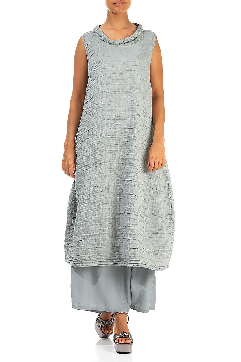 Cowl Neck Crinkled Sage Silk Dress