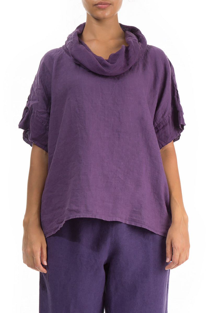 Cowl Neck Dark Purple Linen Blouse