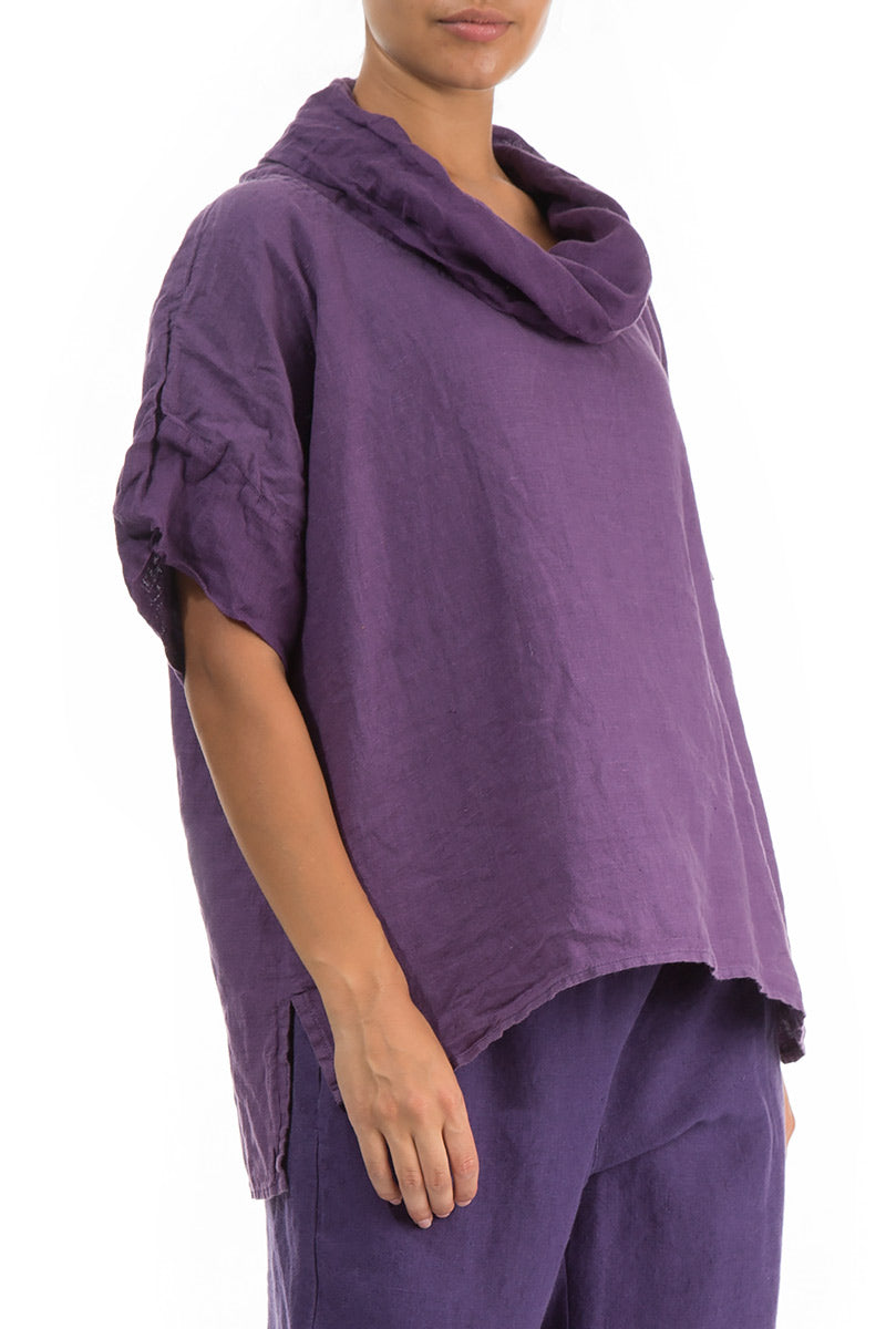 Cowl Neck Dark Purple Linen Blouse