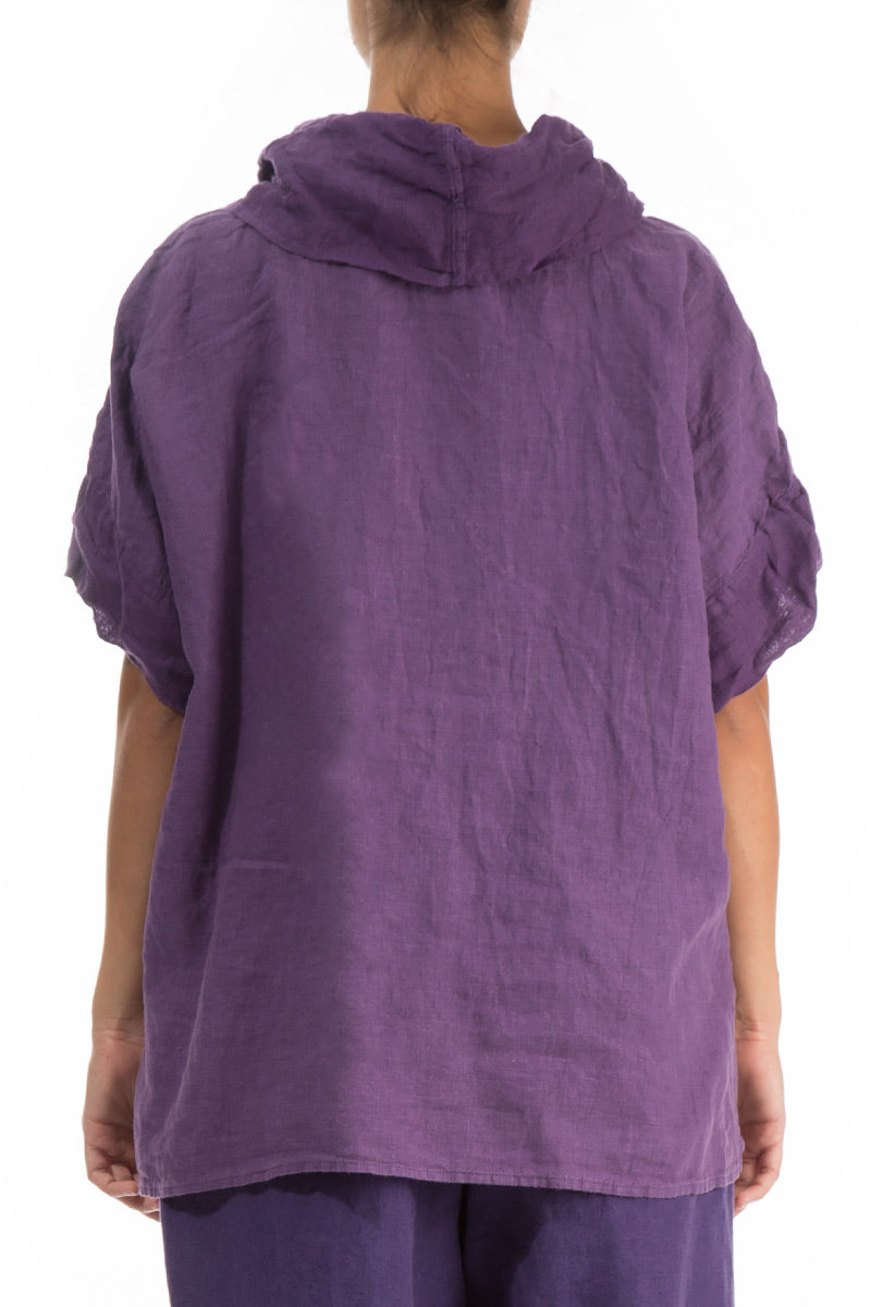 Cowl Neck Dark Purple Linen Blouse