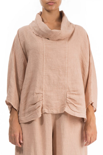 Cowl Neck Peach Linen Blouse