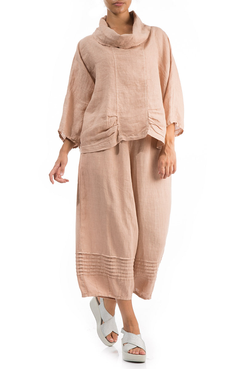 Cowl Neck Peach Linen Blouse