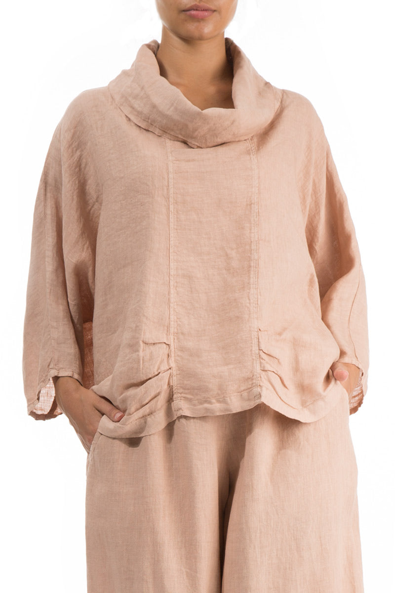 Cowl Neck Peach Linen Blouse