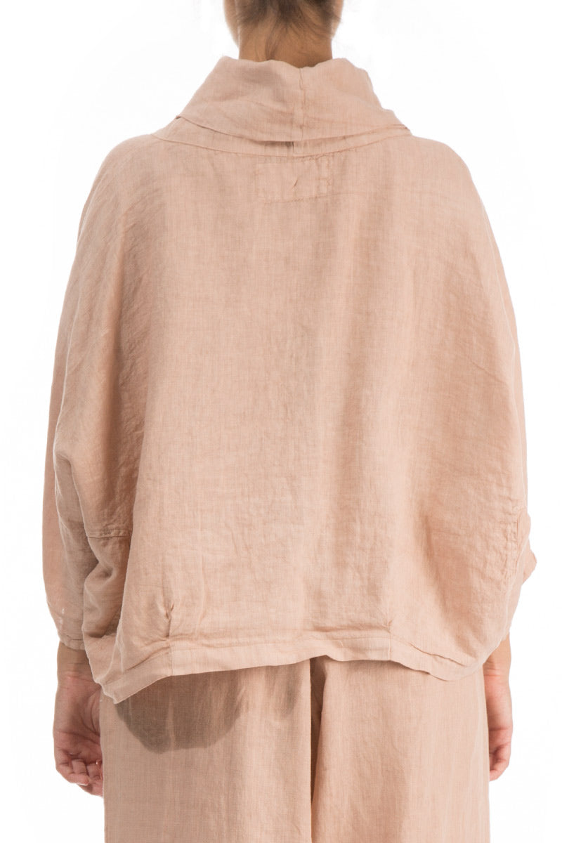 Cowl Neck Peach Linen Blouse