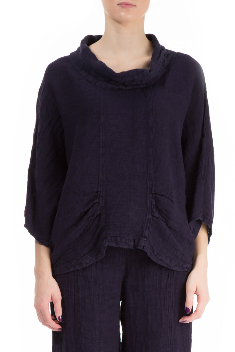 Cowl Neck Purple Mélange Linen Blouse