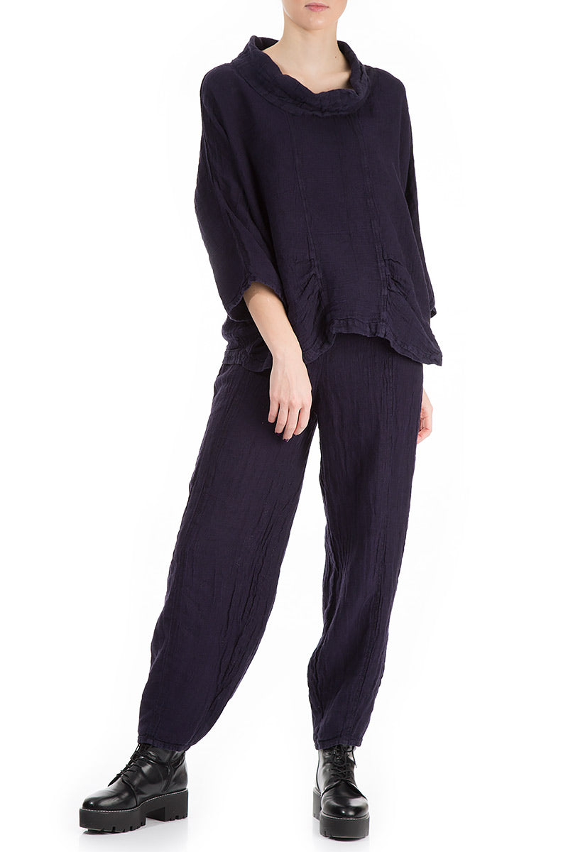 Cowl Neck Purple Mélange Linen Blouse