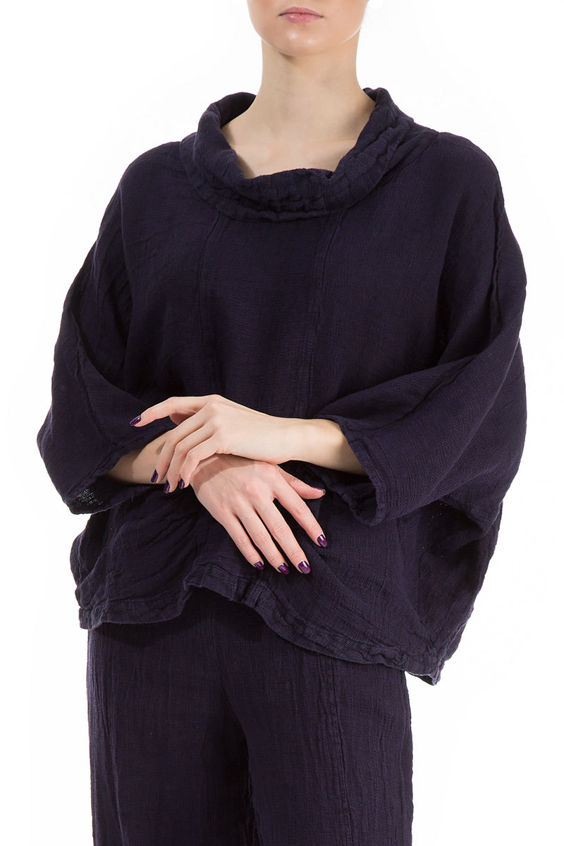 Cowl Neck Purple Mélange Linen Blouse