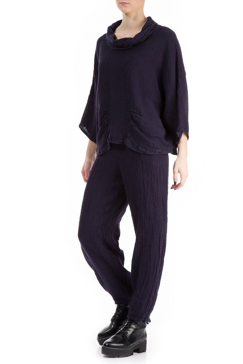 Cowl Neck Purple Mélange Linen Blouse