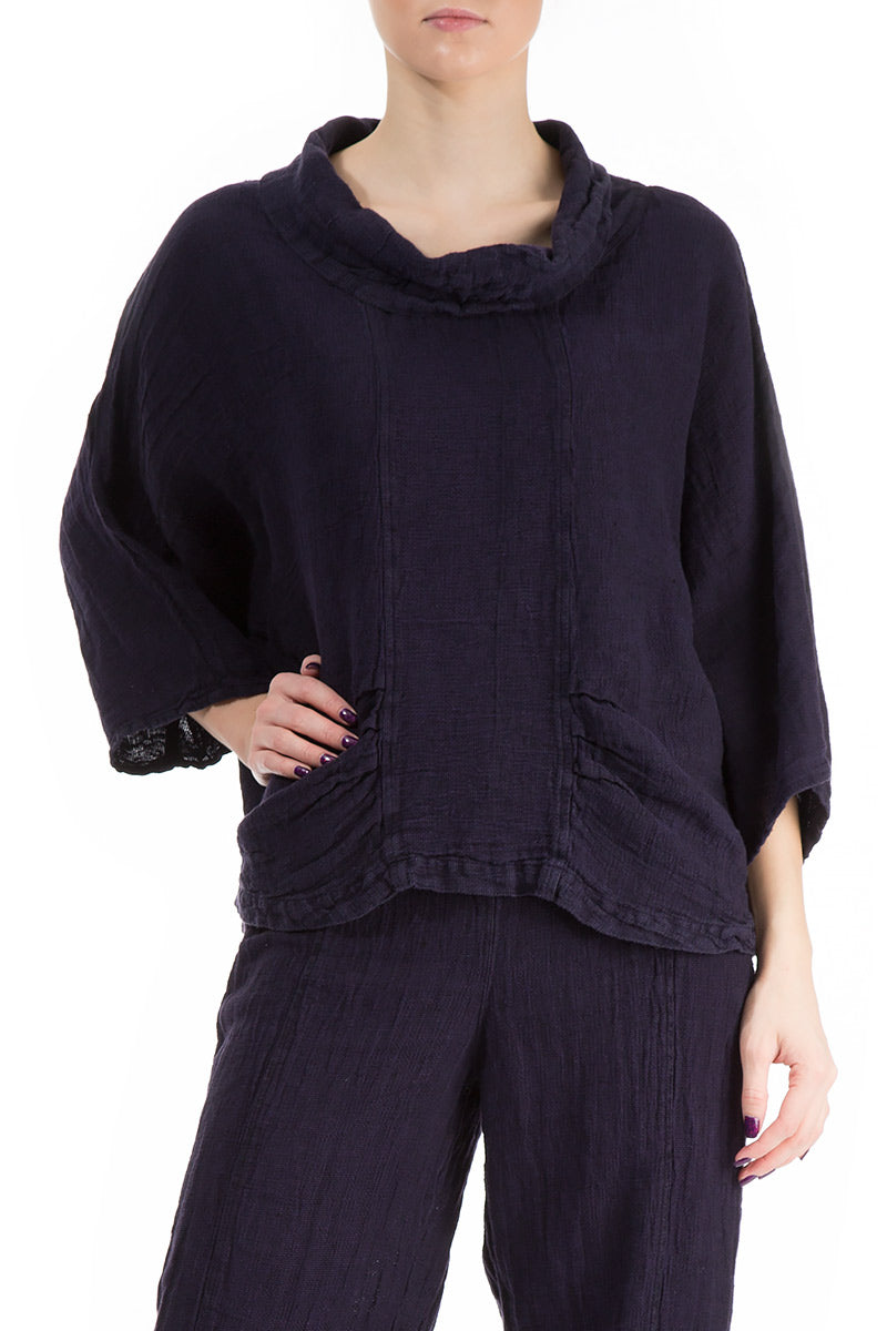 Cowl Neck Purple Mélange Linen Blouse
