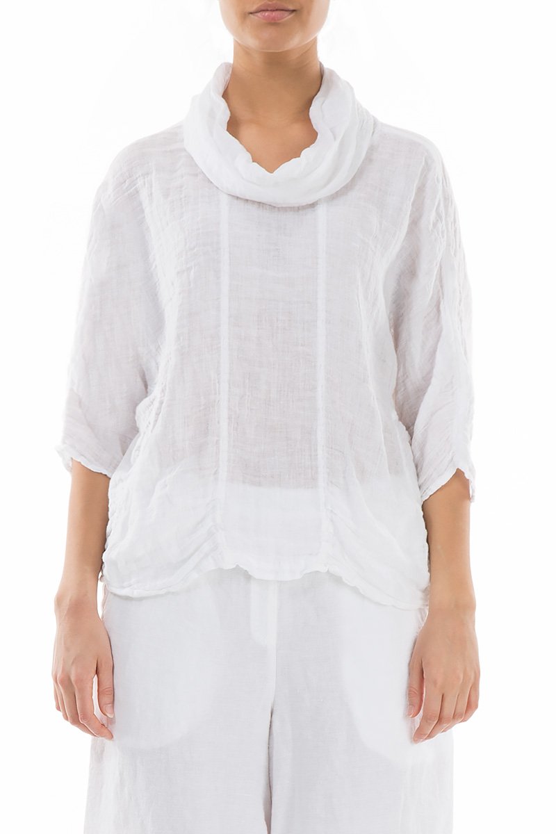 Cowl Neck White Linen Blouse - GRIZAS | Natural Contemporary Womenswear